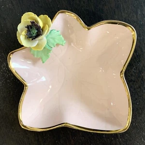 Vtg Crown China Crafts England - Pink Ivy Leaf TRINKET DISH w/ China Primrose - Bild 1 von 8