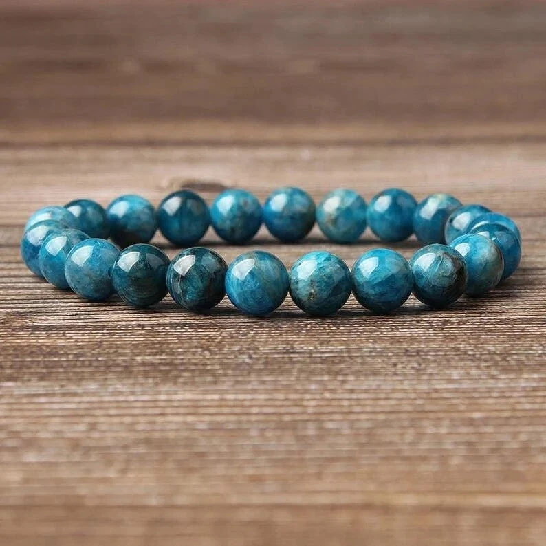 Natural Blue Apatite Beaded Bracelet for Meditation Mind Connection Hand Woven - Image 1 of 1
