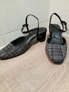 SIGUIENTE Zapato UK 5 Correa al tobillo para mujer Negro Plata Tacón bloque - Imagen 1 de 8
