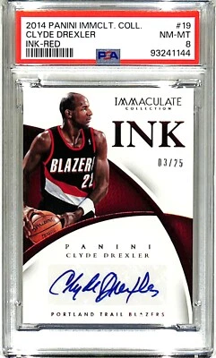 2014 Panini Immaculate Coll. CLYDE DREXLER Signed Card #19 Graded PSA 8 Slabbed - Image 1 of 2