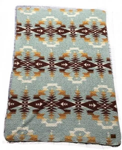 Pendleton Sherpa Fleece Throw Blanket Avra Valley Aqua 71x50 Western Aztec Boho - Picture 1 of 13