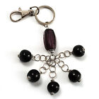 Porte-clés/sac charme perles en céramique ton argent (noir)