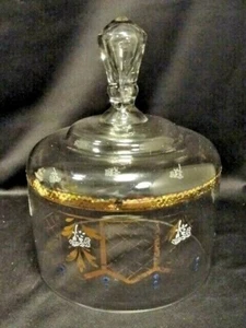 Antique Bohemian glass Cheese Butter Dome enamel gold leaf decorations - Picture 1 of 2