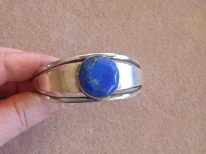 Central Asia/Persian Round Cut Natural Lapis Lazuli Sterling 925 Cuff Bracelet - Picture 1 of 6