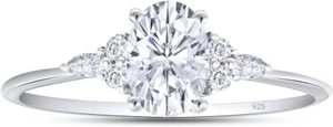 8/9Ct 7X5MM Lab Grown Diamond Solitaire Engagement Ring For Women's 925 Sterling - Picture 1 of 12