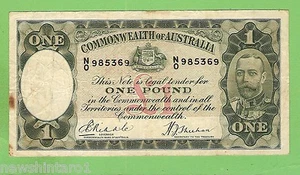 #D258. 1933 TYPE AUSTRALIAN ONE POUND BANKNOTE NO 985369 - Bild 1 von 2