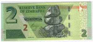 2019 Zimbabwe 2 Dollars Banknote, UNC, 1 piece - Picture 1 of 2
