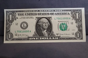 2017A One Dollar Fancy Trailing Quad 4 of a kind 0's SN L 7561 0000 A UNC - Picture 1 of 2