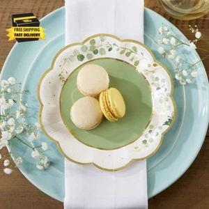 Sage Green Party Decorations, Eucalyptus Floral Print 7 In. Decorative Premium P - Picture 1 of 7