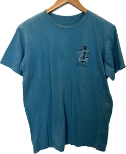 RVCA Mens Short Sleeve Shirt Blue Cotton Standard Tee ANP Skate Surf Relax Large - Picture 1 of 6