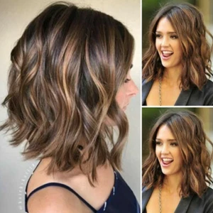 Neu Natürliche Damen Gradient Kurze Lockige Perücke Bob Welliges Volles Haar - Bild 1 von 1