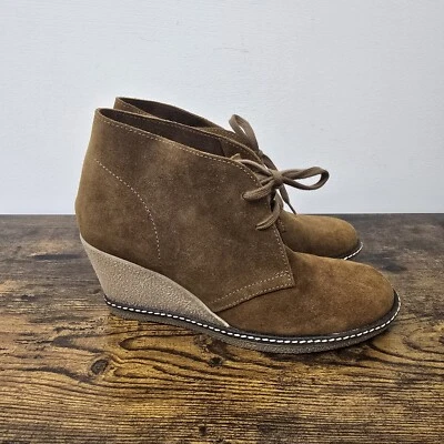 J Crew MacAlister 系带楔形短靴麂皮绒皮革女式 7 码棕色 — 第 1/4 张图片