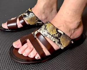 Carter gelbe italienische Ledersandalen Herren Echtleder Slipper Schuhe - Bild 1 von 10