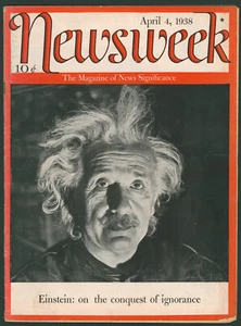 Vintage Newsweek Magazine April 4 1938 Albert Einstein Cover Complete ~ No Label - Picture 1 of 6