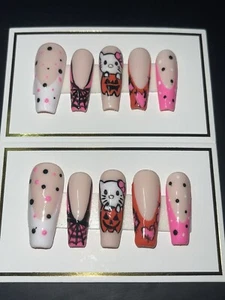 Hello Kitty Halloween Handmade Press on Nails includes Prep Kit - Picture 1 of 4