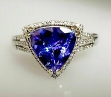 3Ct Trillion Cut Natural  Tanzanite Halo Engagement Ring 14K White Gold Over