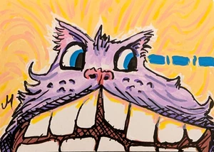 ACEO Cat Painting Original Kitten Teeth Contemporary Folk Art By Josh Merritt - Picture 1 of 1