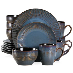 vancasso GUTO Dark Grey Dinnerware Set Stoneware Tableware Plate Bowl Embossed - Picture 1 of 8