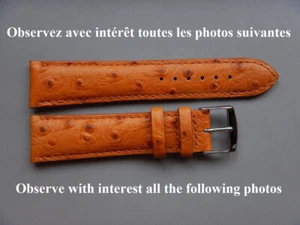 21 mm BRACELET FACON AUTRUCHE VEAU VERITABLE "MIEL" COUSU 18 mm A LA BOUCLE - Imagen 1 de 16