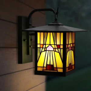 Wall Light Fixture Tiffany Stained Glass Sconce for House Deck Bronze Finish - Picture 1 of 11