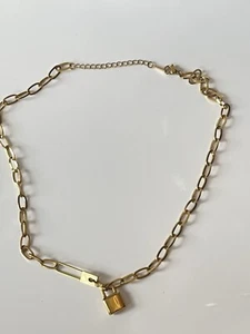 Gold Padlock Pendant Necklace 17” Gold Plated Stainless Steel - Picture 1 of 6