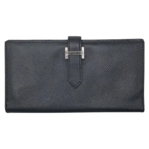 HERMES Bearn Souffle Monedero Largo Cartera Unisex Negro Epsom - Imagen 1 de 6