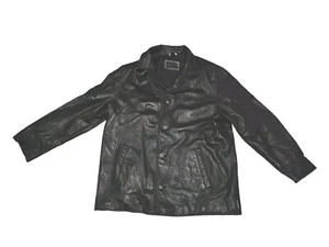 Vintage Guess Leather Jacket Mens Medium Black Button Heavyweight Quilted Lined - Picture 1 of 11