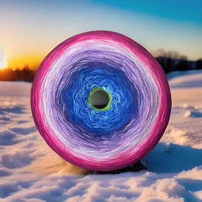 500g Sunset 100% Cotton Cake Yarn Ombre Yarn Rose Pink Purple Blue 2500 Meters - Image 1 of 4