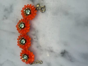 J Crew Bright Orange Crystal Gold Zinnia floral flower Bracelet Pre-Owned - Picture 1 of 4