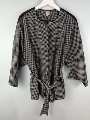 Chico's Tie Waist Kimono Jacket Women Size 3 XL Black White Modern Minimalist - Image 1 of 4
