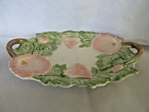 Fitz & Floyd Pink Green Hibiscus 12" x 8" Oval Platter 1987 JU - Picture 1 of 7