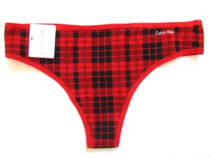 NWT Calvin Klein Style# QD3643 Size S Form Cotton Blend Thong Panty Red Plaid! - Picture 1 of 3