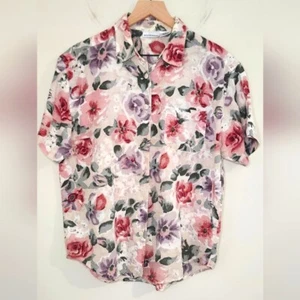 Top tapiz Weathervane para mujer talla L malva púrpura floral mezcla de lino casa de campo - Imagen 1 de 7