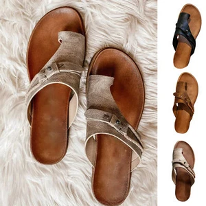 Women's Retro Orthopedic Sandals Bunion Correction Slippers Toe Rings Flat Shoes - Picture 1 of 31