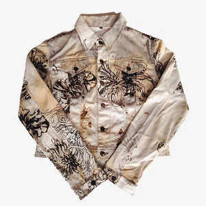 Roberto Cavalli Just Cavalli Chinese Ink Flowers Cropped Jacket XL Denim Vintage - Picture 1 of 24