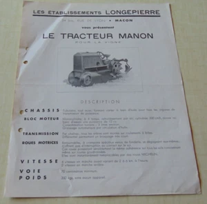 Prospekt Brochure Le Tractor Vigne MANON Les Establisements LONGEPIERRE MACON - Bild 1 von 2