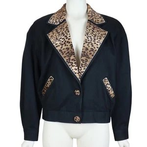 Vintage Christine Phillipe Jacke Mantel Schwarz Leopardenmuster 90er Damen Medium - Bild 1 von 10