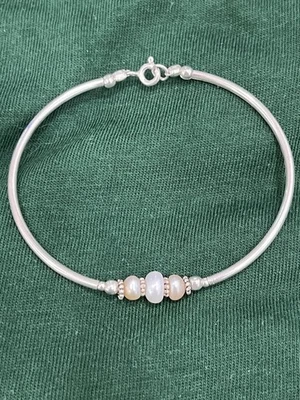 Sterling Silver Bangle Bracelet With 3 Freshwater Pearls - Image 1 of 4