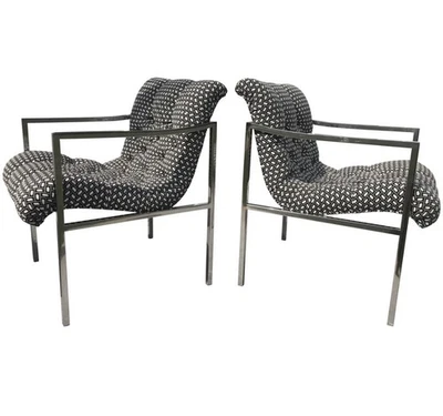 Par de sillones Milo Baughman Scoop en cromo, años 70 Foto 1 de 4