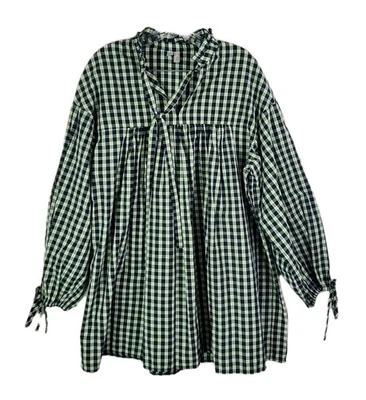 Vestido feminino ASOS mini xadrez xadrez babydoll gola V tamanho 6 manga longa curto - Imagem 1 de 4