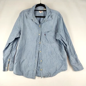 Levis Women Shirt Size XL Denim Chambray Blue Boyfriend Fit Button Up - Foto 1 di 10