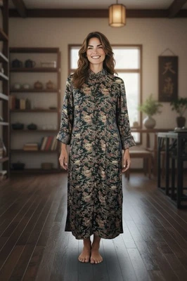 Vintage Peony Shanghai Brocade Dress Robe Size 38 Qipao, Cheongsam Dress - Image 1 of 4