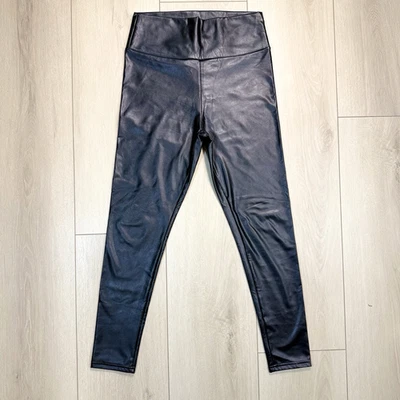 Black Faux Leather High Waist Leggings Women’s Size M PU Stretch Pants Sleek Fit - Image 1 of 4