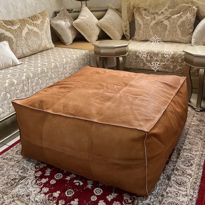 Moroccan Goat Leather Brown Footrest Amazing Ottoman Genuine Pouffe - Image 1 of 4