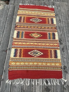 Zapoteken Mexikanischer Wollteppich Mehrfarbig Handgewebt 59 X 32 - Bild 1 von 15