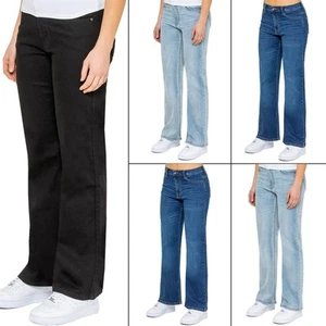 Jeans A Gamba Larga Da Donna Enzo Pantaloni In Denim Stretch A Vita Media - Picture 1 of 26