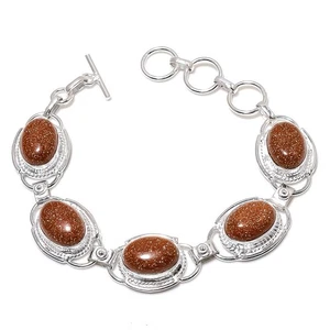 Red Sunstone Gemstone 925 Sterling Silver Jwelery Bracelet Size 7-8" - Picture 1 of 1