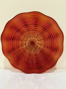 Hand Blown Glass Plate Swirl Murano Style Home Wall Decor Plate Red 17" Diameter - Picture 1 of 21