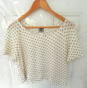 Lunn Lilith 10 12 (T2) weiß beige T-Shirt Bluse Top gepunktet gepunktet Lagenlook - Bild 1 von 7