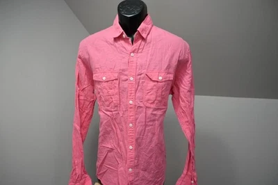 Express Dress Shirt Linen Blend Military Button Up Pink Mens Size Large - Image 1 of 4